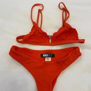 Ribbed beach riot coral/red swimset